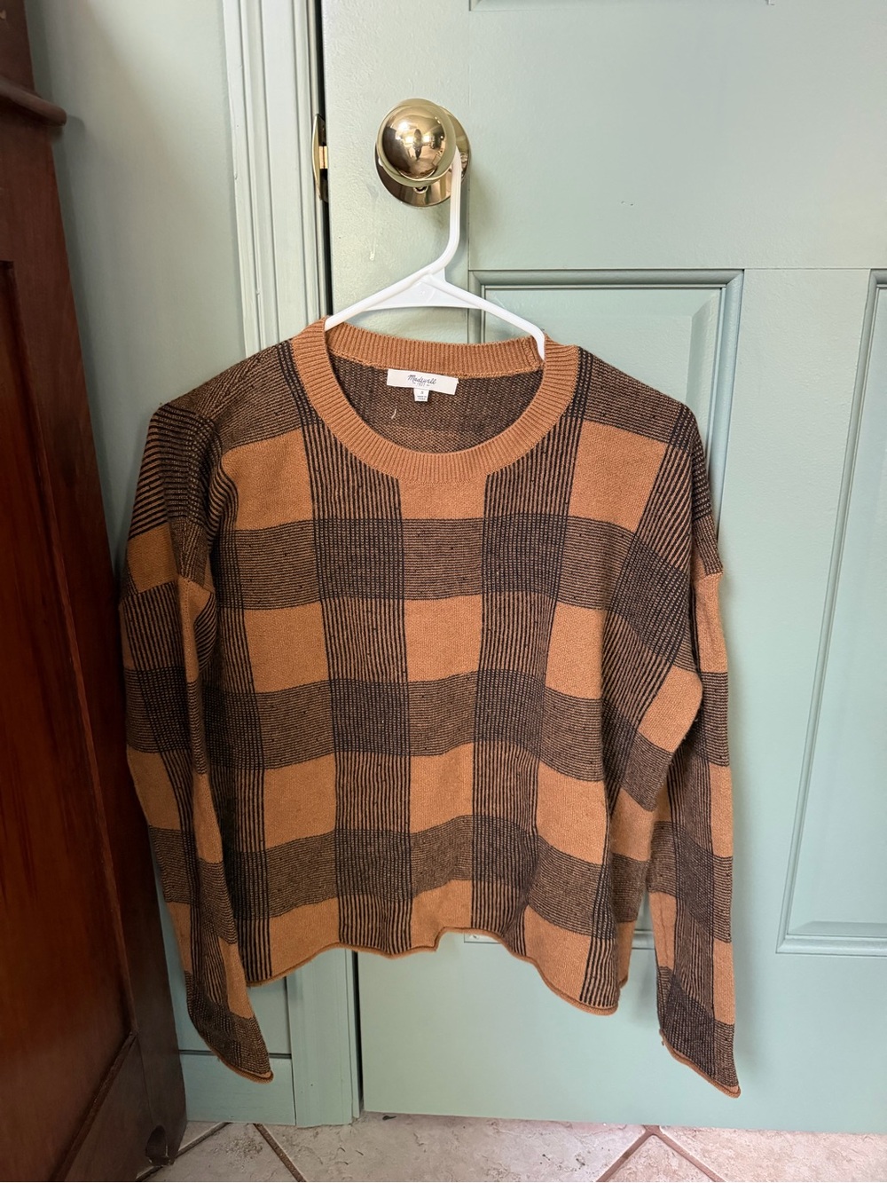 Madewell Checked Crewneck Sweater in Brown & Black